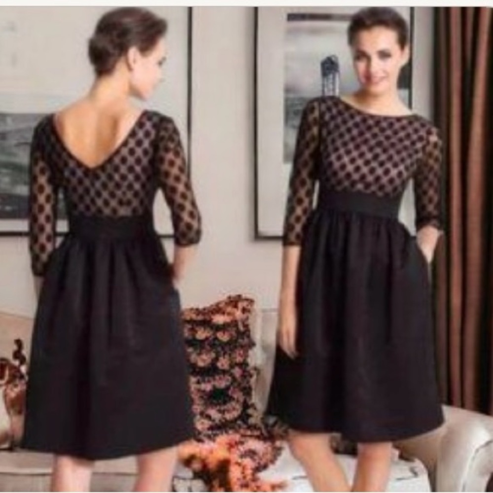 Eliza J Black and Tan Polka Dot Midi Dress